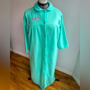 Sears Victorian Vintage Mint green Embroidered  Nightgown  Robe Pajamas Medium